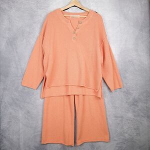 Free People Beach Sweater Pants Set Womens Small Peach Henley Oversized Hailee
